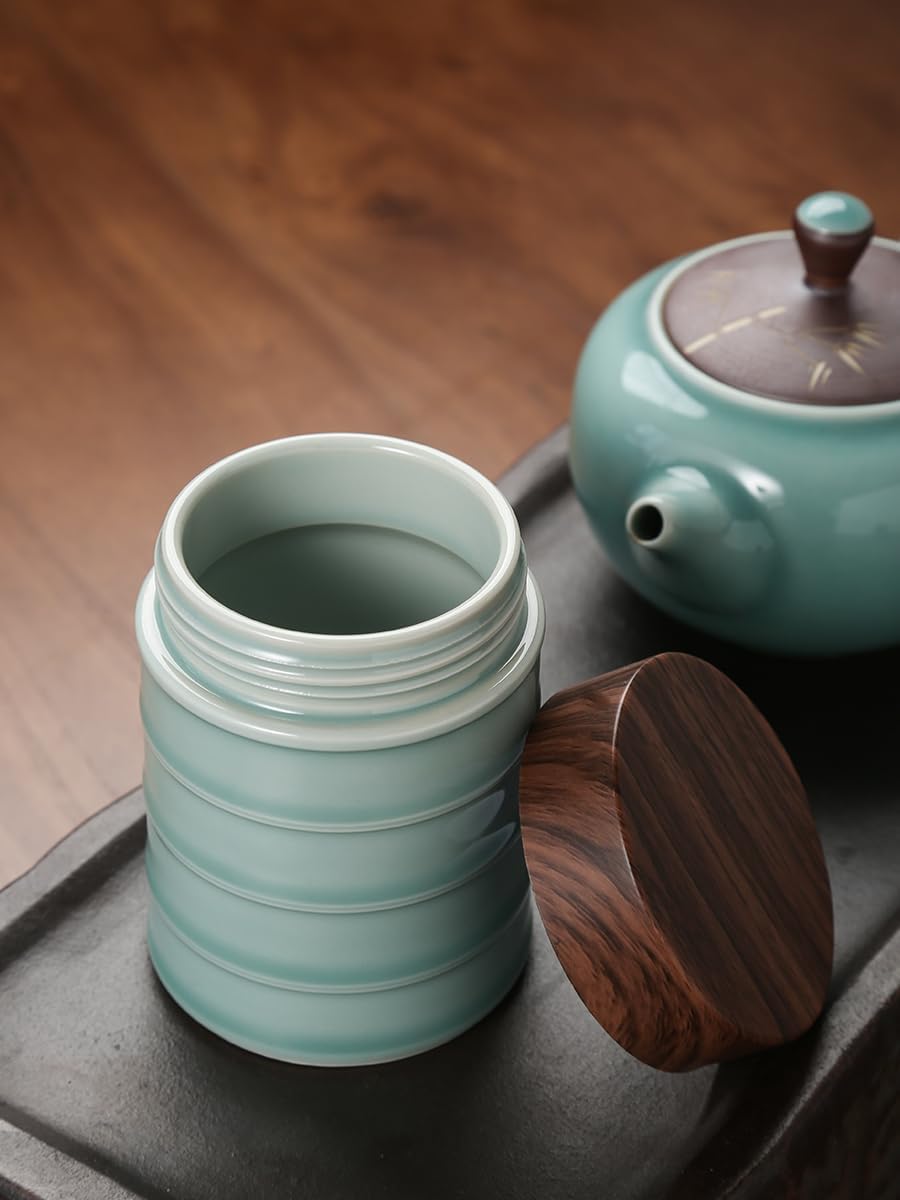 SONGCHAO Sugar Jar Chinese Tea Jar Ceramic Threaded Mouth Sealed Jar Mini Tea Jar Can Store Tea, Honey and Coffee Tea Canister (Color : B)