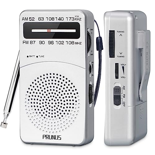 Image of PRUNUS J-166 Portable AM FM Radio, Battery Operated With Tuning Light, Back Clip, Excellent Reception for Indoor & Outdoor & Emergency Use, Transistor