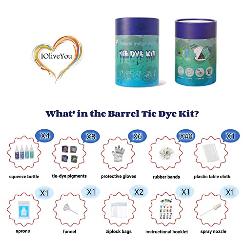 Ioliveyou Blue-Indigo-Teel-Warm Tie Dye Kit In Natural Indigo Blue Tie Dye – Custom Clothing Dye With 8 Refills For Kids & Large Groups- Tie Dye Party Supplies With Aqua Tie Dye Techniques Guide Diy #TOP1