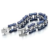 COOLSTEELANDBEYOND Masculine Mens Motorcycle Bike Chain Bracelet of Stainless Steel Silver Blue Two-