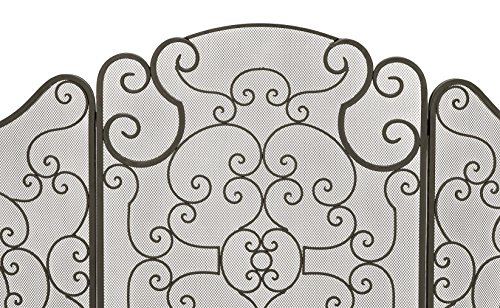 Deco 79 Metal Scroll Foldable Mesh Netting 3 Panel Fireplace Screen, 52" X 1" X 35", Black #TOP1