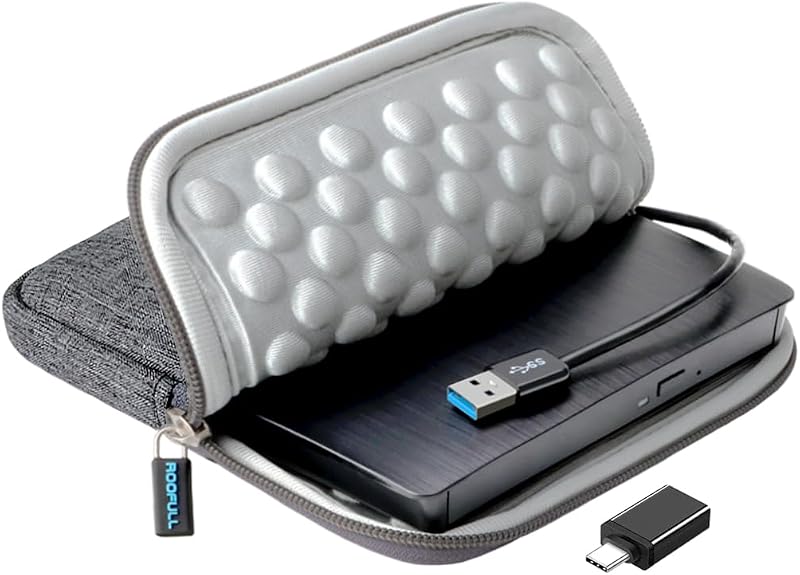 Unidad de CD DVD externa ROOFULL con estuche para portátil USB 3.0 y USB-C | Reproductor de CD DVD portátil Grabador grabador +/-RW Grabador de unidades para MacBook PC de escritorio Windows 11/10/8/7 Mac Linux OS