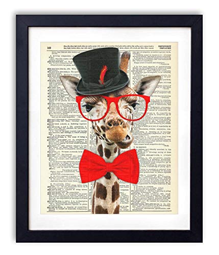 Geeky Gentleman Giraffe, Vintage Dictionary Art Print, Antique Wall Art