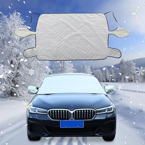 Image of Windshield Snow Cover Compatible with BMW 5 Series 2009-2024, Car Snow Cover, Front Windshield Sunshade, Exterior Windscreen Sun Shade, UV-Rays Sun Ice Snow Frost Protector, 4-Layer Windshield Cover