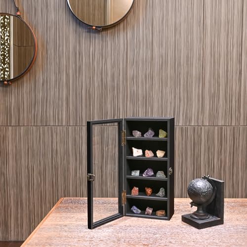 Ikee Design Wall Mounted Wooden Collectible Display Case 5 Shelf Display Storage Accessories with Tempered Glass Door, Black Color by Ikee Design - Image 5