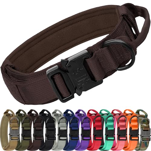 Joytale Tactical Dog Collar for Large Dogs, Traffic Control Handle, Brown