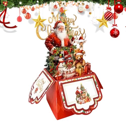 Bsbkoj 立体クリスマスカード 封筒付き - 4層 サンタクロース トナカイ ツリー 子供向け 挨拶カード,冬のホリデーカード 封筒付き - 家族・友人・子供・男の子・女の子向けの ホリデー フェスティブ クリスマス用