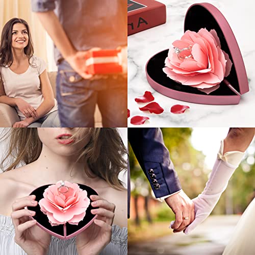 Image of wonuu Engagement Ring Box,Ring Rose Box Surprise Jewelry Storage Holder for Woman as Proposal Engagement Ring Jewelry Gift Case in Valentine's Day ect. (Heart Shaped-Red)