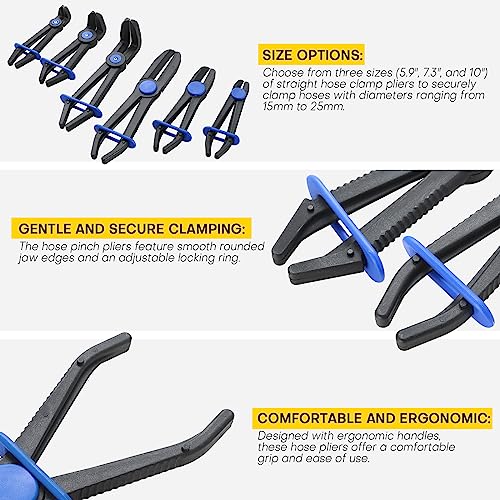 Acymner 6PCS Hose Clamp Pliers Set, Versatile Hose Pinch Off Pliers, Line Clamp Pliers Set Straight & 90°Angled for Flexible Hoses, Brake Hoses, Fuel Lines (6PCS Straight & 90°Angled) - Thumbnail 4
