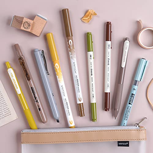 Image of WRITECH Journaling Gel Pens Highlighters: 0.5mm Fine Point Retractable Gel Ink Pen Assorted Colored Highlighter Fineliner Multicolor Dual Tip Brush Marker Bulk Extra Smooth No Bleed 9ct (Earth Tone)