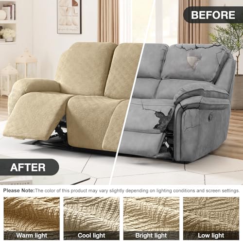 Image of Timeles Recliner Covers for 3 Seater Reclining Couch Covers Sofa Slipcover Furniture Protector for Dogs and Pets Stretch Soft Washable (Three-Seater, Khaki)