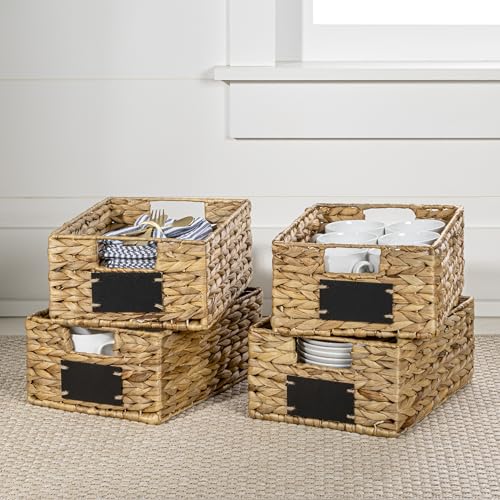 happimess BSK2008A-SET4 Lane 12" Classic Farmhouse Handwoven Hyacinth Pantry Wicker Storage Baskets w/Chalkboard Labels & Handles, Natural (Set of 4), Seagrass Containers for Decoration in Home by happimess - Image 7
