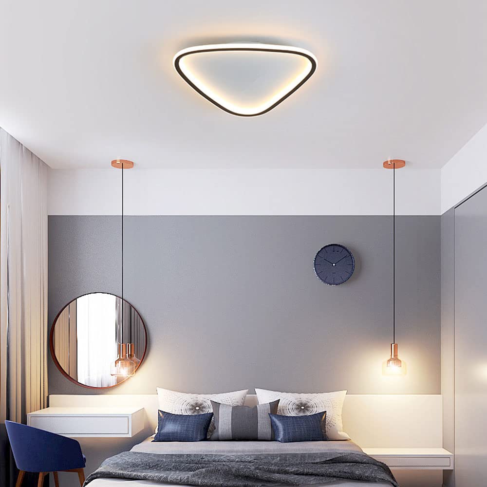 Lampy wiszące, oprawa sufitowa LED do montażu podtynkowego, kreatywna lampa metalowa do modelowania trójkątów, trójkolorowe przyciemnianie, lampy dekoracyjne do korytarza do sypialni (40 cm) LWX