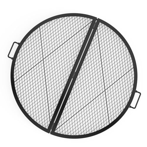 Stanbroil X-Marks Fire Pit Cooking Grill Grates Foldable Round Cooking Grate with Handles 36 Inch Portable Outdoor Campfire BBQ Grill Black