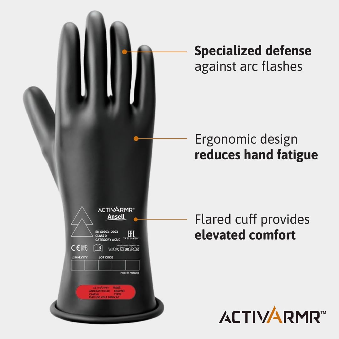 Ansell ActivArmr RIG011B Elektrische Isolierhandschuhe, Größe 11.0, Schwarz, 1 Packung