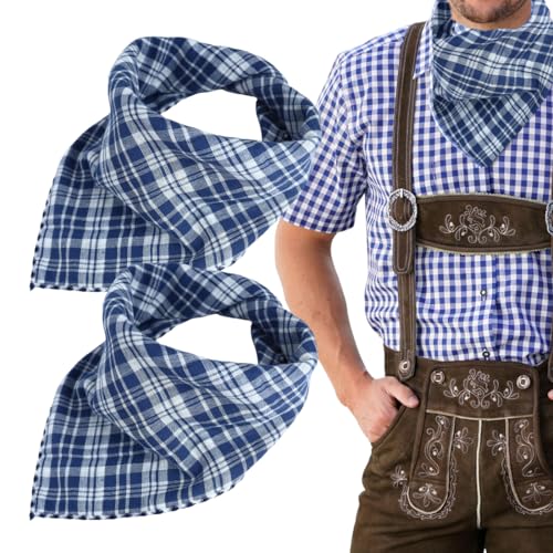 OUDQFCJ 2 PCS Pañuelo tradicional, ideal como pañuelo de cuello, para Oktoberfest y fiestas de trajes típicos (Azul), estampado a cuadros, pañuelo para cabeza o brazo