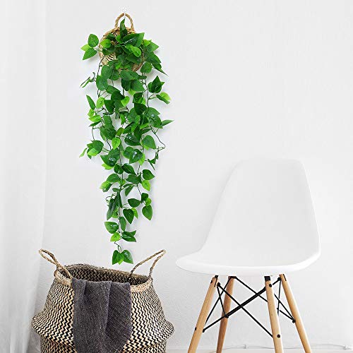Anzome Artificial Hanging Plants, 3.5Ft Ivy Vine Fake Leaves Green Chain For Indoor Outdoor Wall Home Room Garden Wedding Garland Decoration(Basket Included) #TOP4