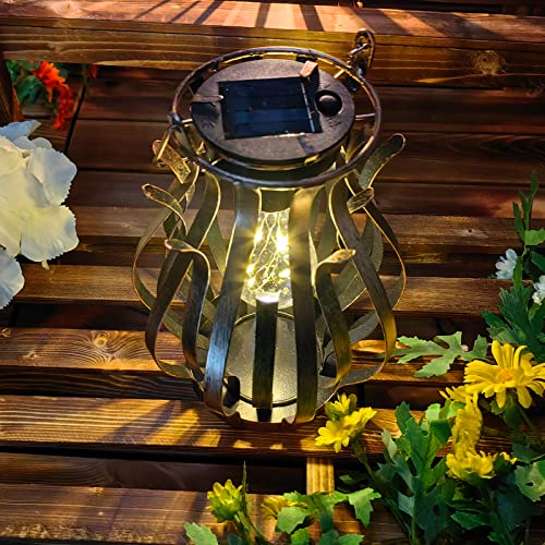 Hongland Metal Outdoor Solar Lantern With Light Bulb For Garden Decor, Solar Lights Outdoor Waterproof Lantern For Patio, Table, Balcony, Front Porch, Or Yard Decor, Home Decoration, Gardening Gifts #TOP7
