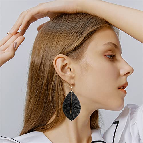 Handmade Bohemian Lightweight Soft Leather Leaf Dangle Drop Earrings Minimalist Fashion Fringe Chain Feather Hook Earrings for Women Girls3