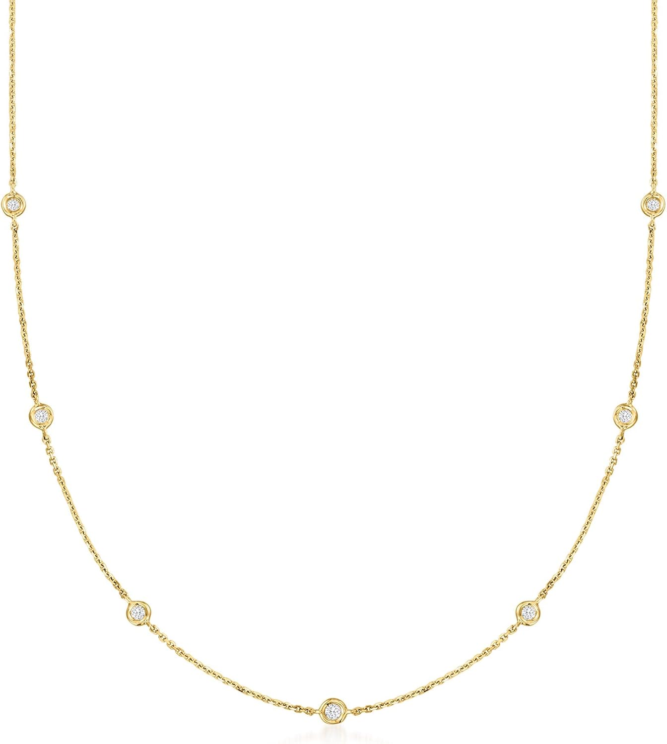 Ross-Simons Pure Collection 0.20 ct. t.w. Diamond Station Necklace in 14kt Yellow Gold
