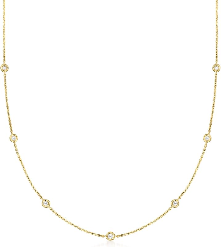 Ross-Simons Pure Collection 0.20 ct. t.w. Diamond Station Necklace in 14kt Yellow Gold. 16 inches