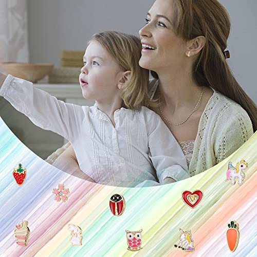Fansilver 28 Pairs Clip on Earrings for Girls Cute Animal Flower Rainbow Clip Earrings Set for Little Teens Girls Gold Clip on Earrings for Non Piercing Ears,age：over 3 years old4