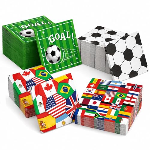 50 PCS World Soccer Cup Napkins Disposable International Flags-Themed Luncheon & Cocktail Napkins 2026 Soccer Party Supplies for Soccer Birthday Party Decorations Celebrations