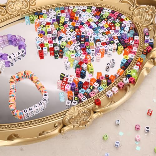 Image of Quefe 1440pcs Acrylic Letter Beads Multicolored Cube Sorted Alphabet Beads for Jewelry Making, Bracelets, Necklaces, Key Chains 5 Colors (6 x 6mm)