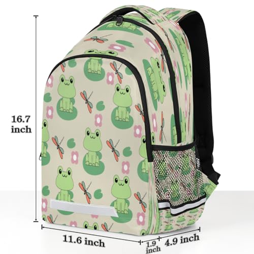Frog Dragonfly Flower Backpack with Chest Strap Reflective Lightweight Travel Hiking Backpack for Men Women Waterproof Daypack Back Pack for Commute Camping3