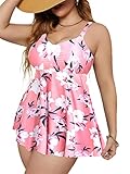 【Material】- Conjunto tankini de dos piezas de talla grande hecho de tela elástica para nadar con pantalones calientes, suave, transpirable y cómodo, se seca rápidamente.