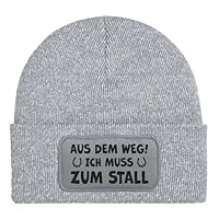 Tassenbrennerei Pferde Beanie Wollmütze mit Spruch: Aus dem Weg! Ich muss zum Stall - Strickmütze lustig als Geschenk für Freund, Mann, Pferdebesitzer - Pferdegeschenke (Grau)