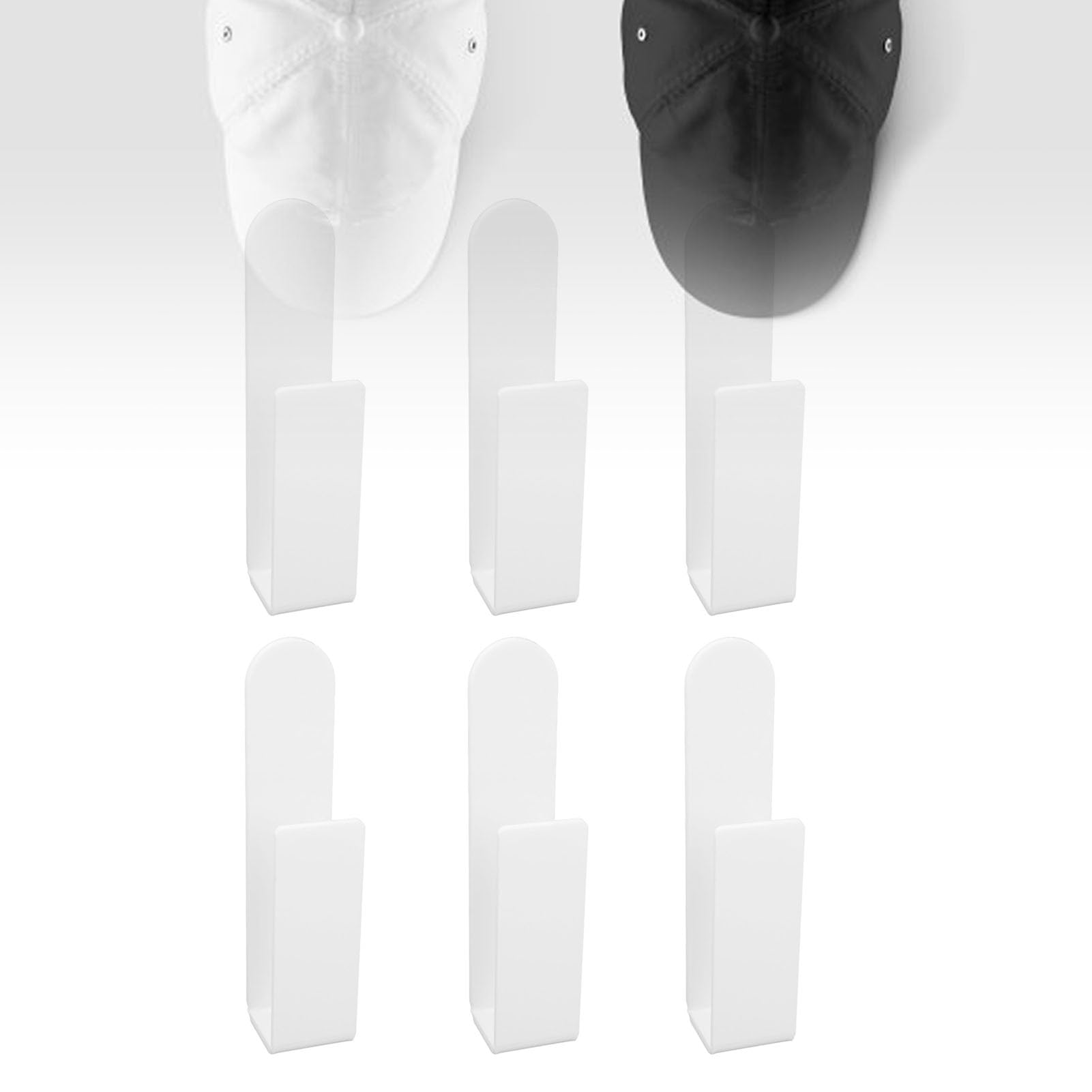 Supports à chapeaux pour casquettes de Baseball, 6 pièces, support mural en acrylique auto-adhésif, support de rangement pour chapeaux, crochet mural pour porte de placard (Blanc)