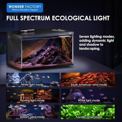 Image of Smart Aquarium 5 Gallon Glass Fish Tank, Self Cleaning System Efficiency Filter 7 Color LED Lights Automatic Feeder Temperature Display Monitor HD UHA Glass Leak-Proof, Smart Control with Apps