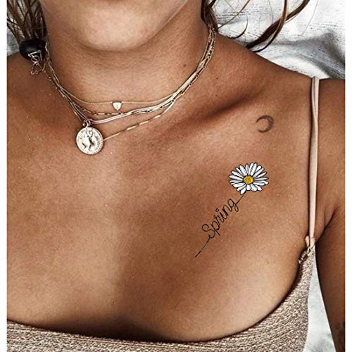 Ooopsiun 3D Daisy Temporary Tattoos For Women Girls Flowers Fake Tattoos Body Art Stickers For Hand Neck Wrist Arm, 12 Sheets #TOP2