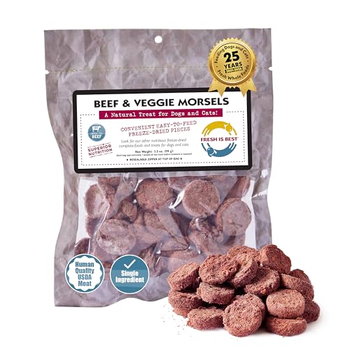 Fresh Is Best Beef & Veggie Morsels Freeze Dried Dog Treats – Raw Freeze Dried Dog Food for Cats &...