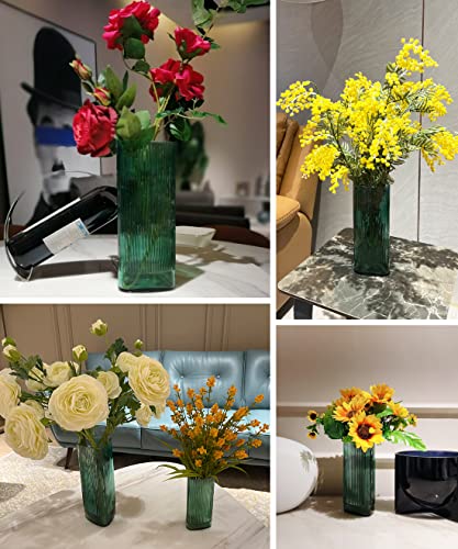 Tulpenvaas voor woonkamer, decoratie, 28 cm x 11 cm, vaas voor pampasgras, driehoek groen glas, bloemenvaas, tafeldecoratie, eettafel - Afbeelding 7