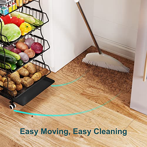 Onion And Potato Storage, Packism 4 Tier Fruit Vegetable Storage Basket With Protective Mats, Rolling Cart Vegetable Storage With Lockable Wheels For Kitchen, Bathroom, Pantry - Black #TOP4