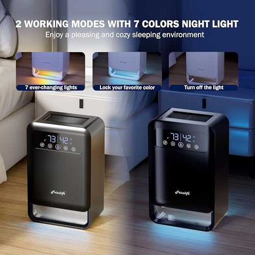Frizzlife DH80 Dehumidifier with 135oz Water Tank, Small Dehumidifiers With Auto Shut Off & Purifying For Bedroom, Bathroom, Home, Low-Noise Quiet Sleep Mode with Timer, 7 Colors Light, Black by FRIZZLIFE - Used condition - Image 6