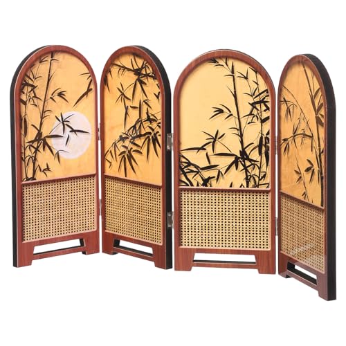 HOLIDYOYO Biombo Decorativo de Sobremesa Plegable Estilo Chino, Mini Pantalla de Escritorio de Bambú 41,7 X 22,8 X 0,8 Cm para Decoración de Habitaciones y Separación de Ambientes