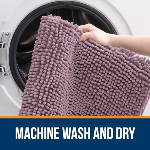 Image of OLANLY Large Bathroom Rugs 50x30, Extra Soft Absorbent Chenille Bath Rugs, Rubber Backing Quick Dry, Machine Washable Bath Mats for Bathroom Floor, Tub and Shower, Home Decor Accessories, Deep Plum