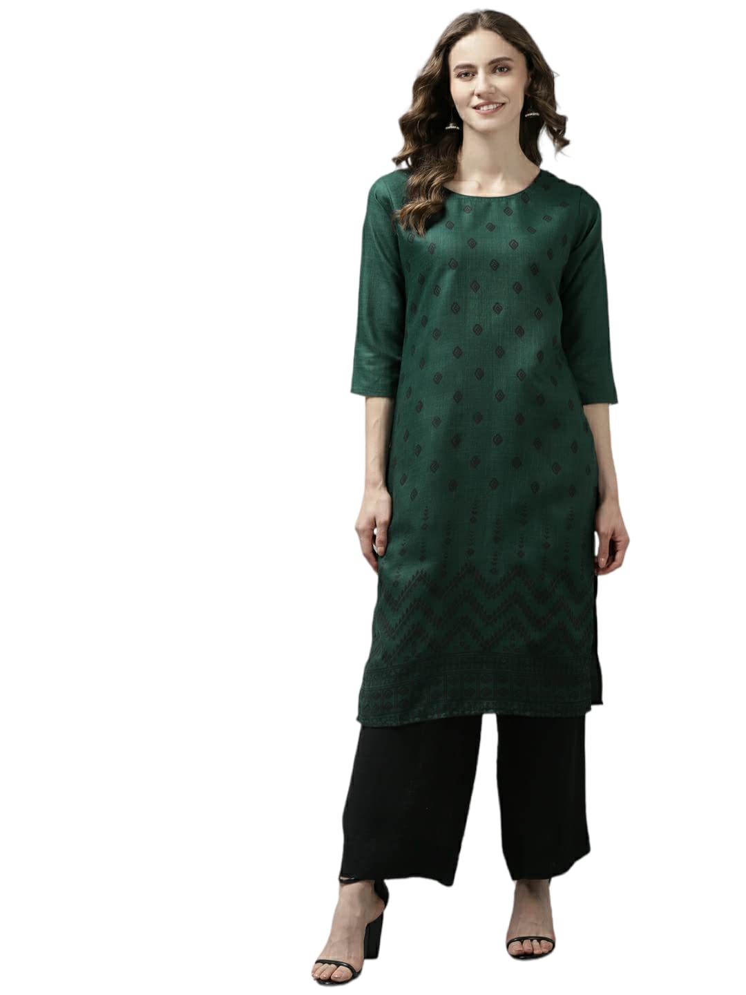 aarikkaWomens Dark Green Color Printed Kurti