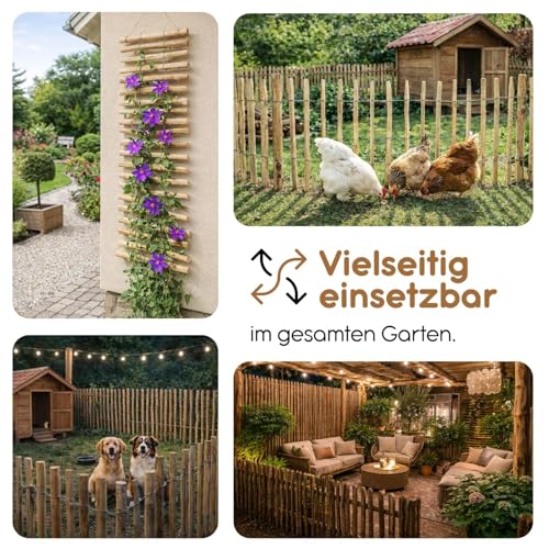 BooGardi Staketenzaun 80 cm hoch · Holz-Zaun Garten in 14 Größen · Gartenzaun Holz Sichtschutz · Jägerzaun Teichzaun Holzzaun Bauernzaun · 80cm x 5m · Lattenabstand 3-5cm
