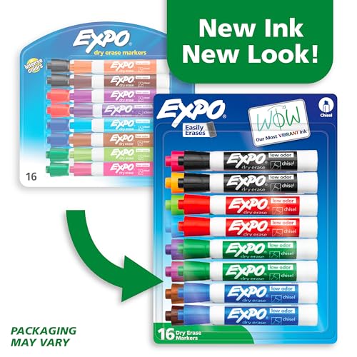 Image of EXPO Dry Erase Markers, Low Odor Ink, Assorted Colors, Chisel Tip, 16 Count - Whiteboard, Calendar, Organization, Essential Supplies for Office, School, Classroom, Teachers