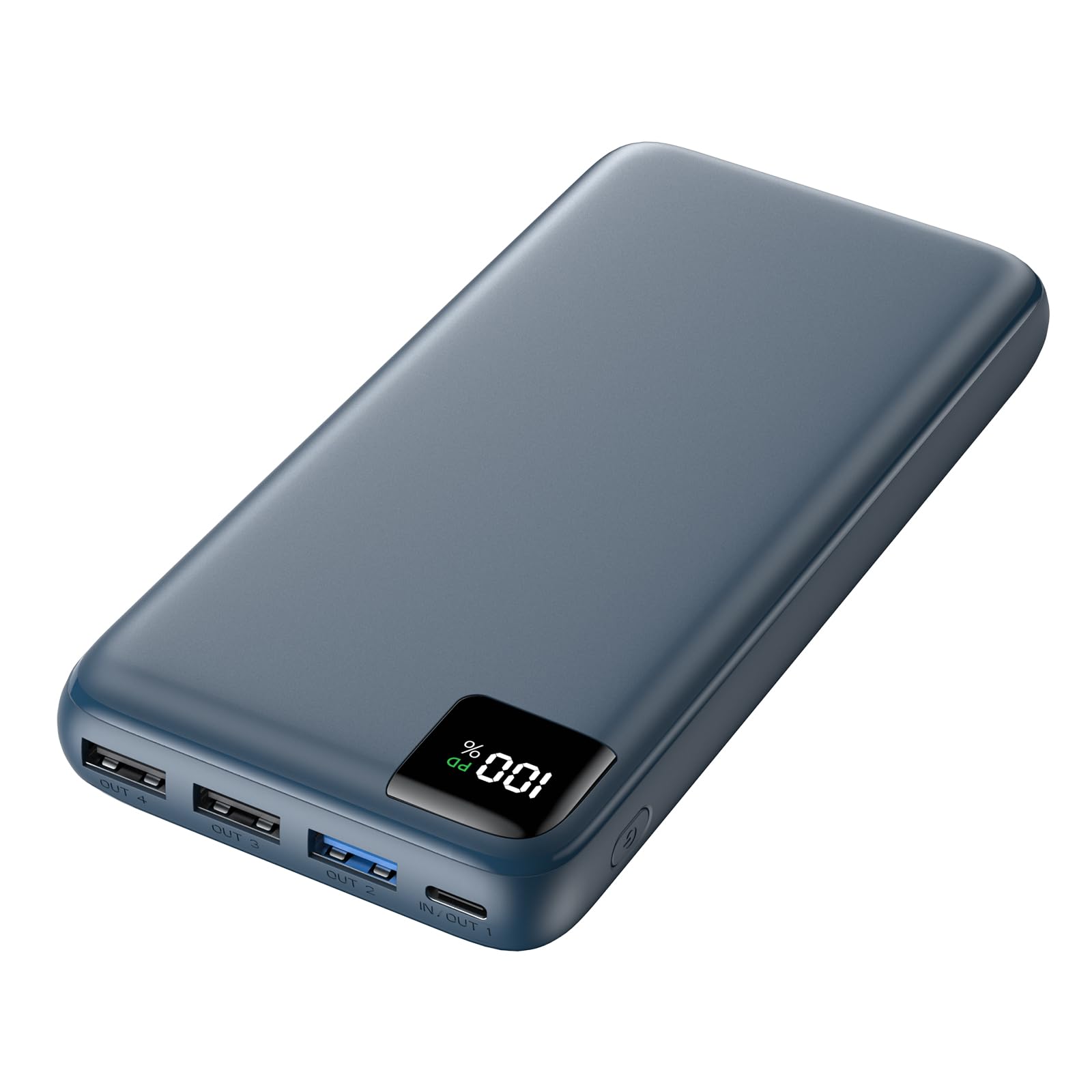 SOARAISE Power Bank, 27000mAh 22,5W Ricarica Rapida PD QC3.0 USB C Caricatore Portatile Batteria Esterna con 4 Uscite & Display LED per Smartphone Tablet etc (blu)