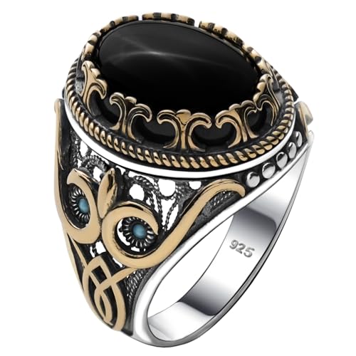Men's Natural Black Onyx Oval Ring in Genuine Solid 925