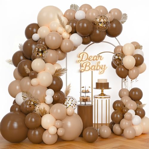 Kit Arco Palloncini Marrone Beige 147 Pezzi Marrone Beige Nudi Palloncini Ghirlanda Decorazione di Compleanno, Matrimonio, Anniversario, Baby Shower, Rivelazione di Genere