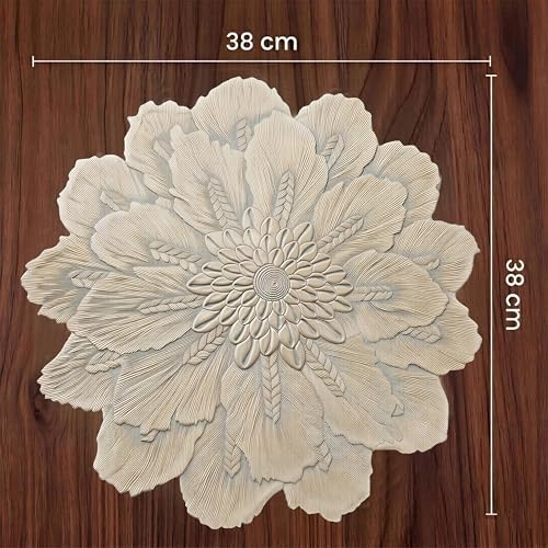 Image of Yellow Weaves 1 Pc PVC Round Table Placemat, Dining Table Mat, Stain Resistant, Anti-Skid, Waterproof, Washable, Dining, Kitchen, Restaurant Table Set Easy to Clean, Durable (Bloom Golden)