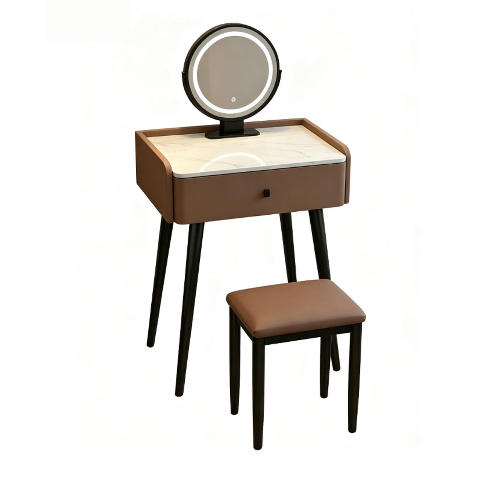 Tavolo Trucco Stile Italiano con Specchio e Sgabello, Piano in Pietra