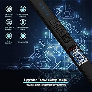 SUPRUS Accendino elettrico ad arco elettrico, antivento, senza fiamma, USB, ricaricabile, con serratura di sicurezza per candele, barbecue, campeggio