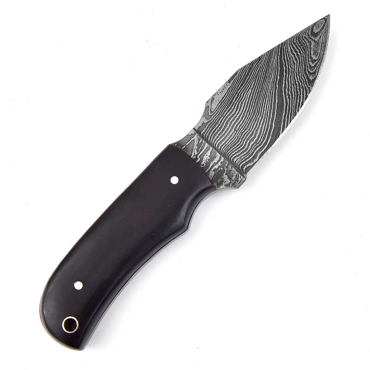 Damast Jagdmesser schöne Klingenmaserung Damast Stahl mit Lederhülle6081